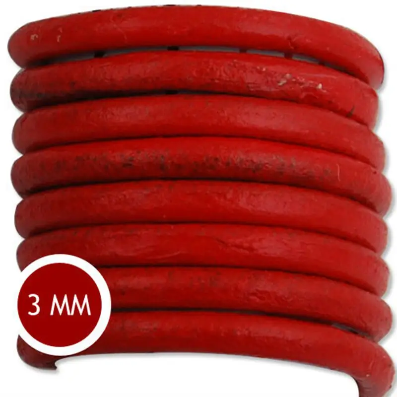

3.0mm Thickness Red Round Braided Rope Leather Cord for Jewelry, Sold 50M/Roll