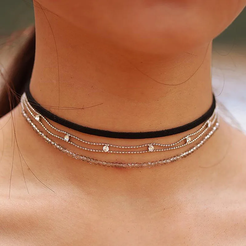 Женское кожаное ожерелье-чокер с металлическими бусинами 2 шт./4 ряда | Украшения и