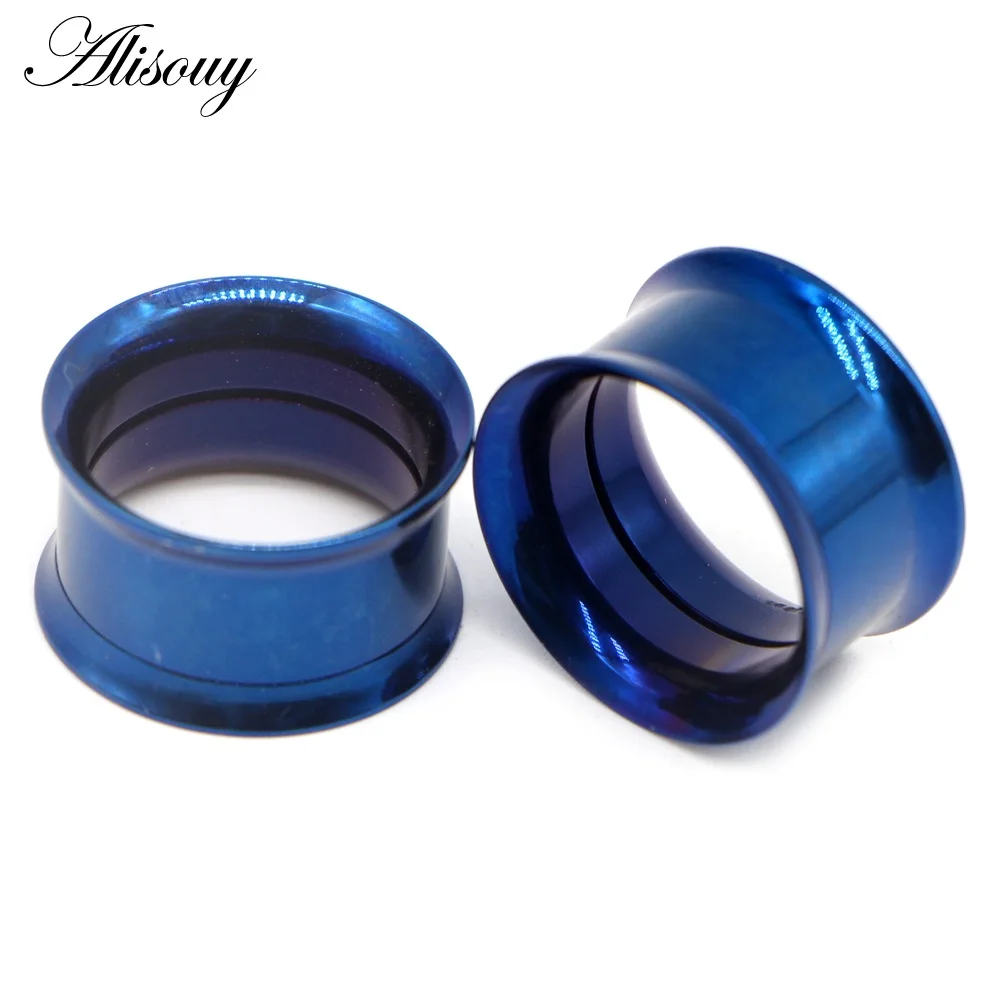Blue Alisouy 2 шт. хирургический стальной винт ушной туннель заглушки анодированный туннель с двумя расширяющимися концами полые Плаги для ушей калибр, Ювелирное Украшение для тела 2-30 мм - Окраска металла: Blue