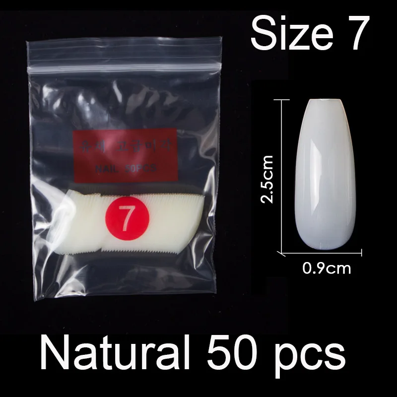 Natural Size 7 50 штук в упаковке определенного размера балерина гроб полное покрытие накладные ногти из акрила накладные ногти маникюр Размер 0 1 2 3 4 5 6 - Цвет: Natural Size 7