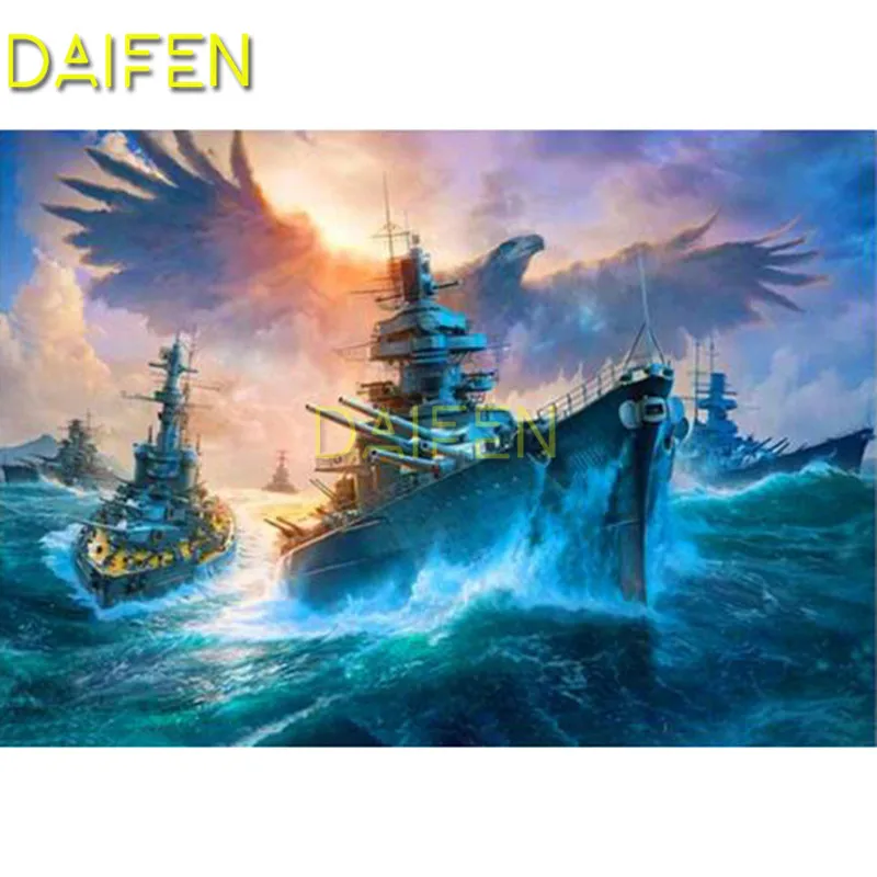 

Full Square Diamond embroidery Cross stitch sea warship eagle 5D DIY Diamond painting Full Round Diamond mosaic