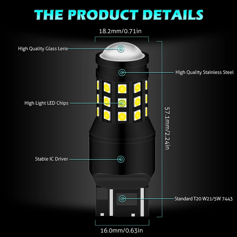 Katur 2 шт. 7443 w27/5 Вт Светодиодная лампа T20 два контакта 3030 SMD 6000K белая светильник ная