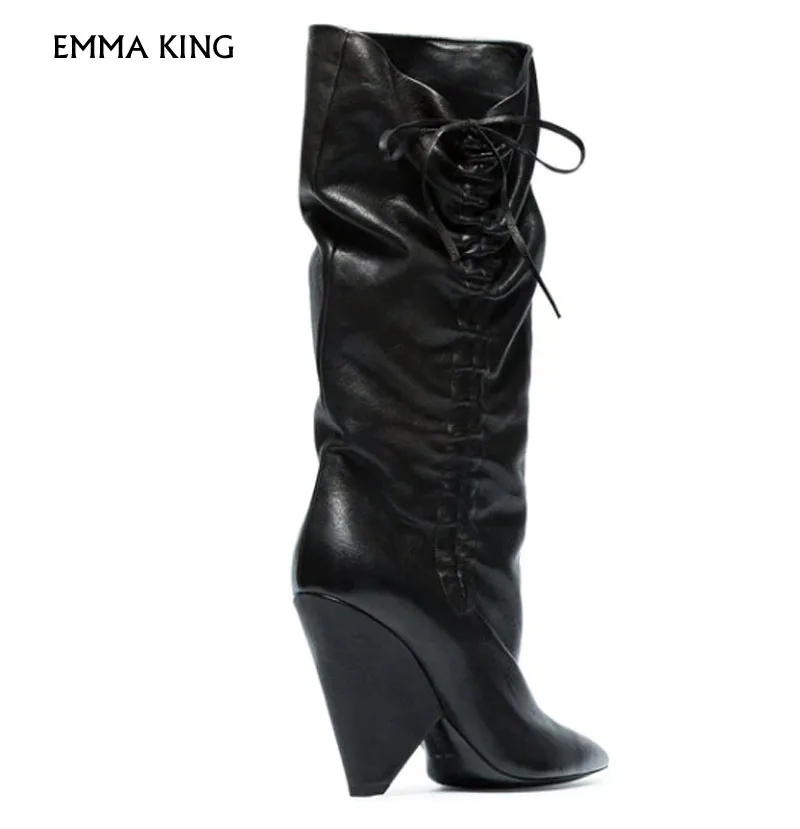 Emma king/Новинка сезон осень-зима черные сапоги с острым носком обувь для вечеринок