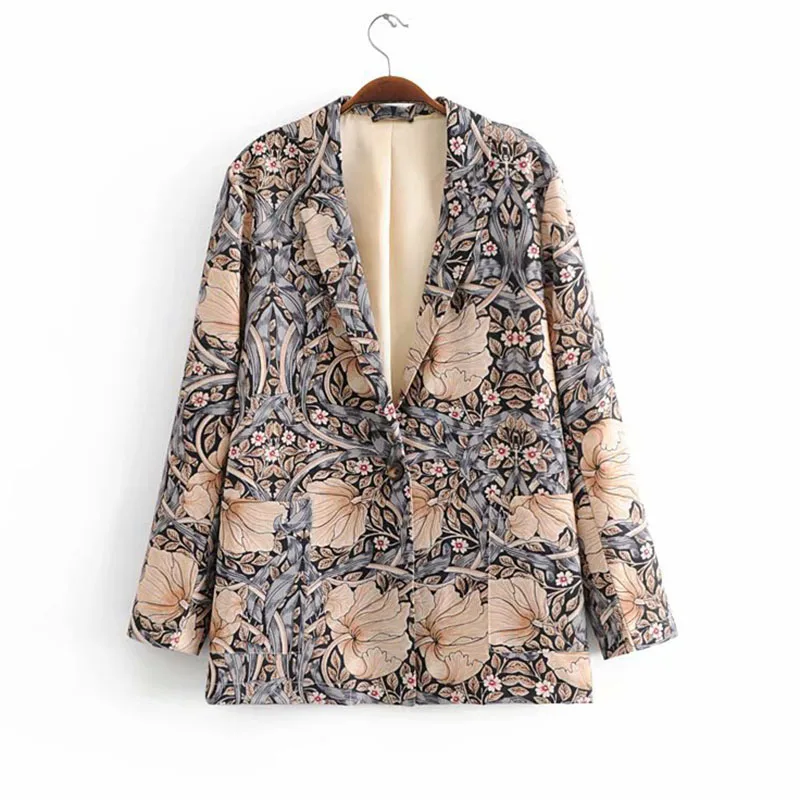 JOYDU Tropic Flora Printed Vintage Women Blazers and Jackets Notched Long Sleeve Blazer Casual Suit Office Lady 2019 Spring New | Женская