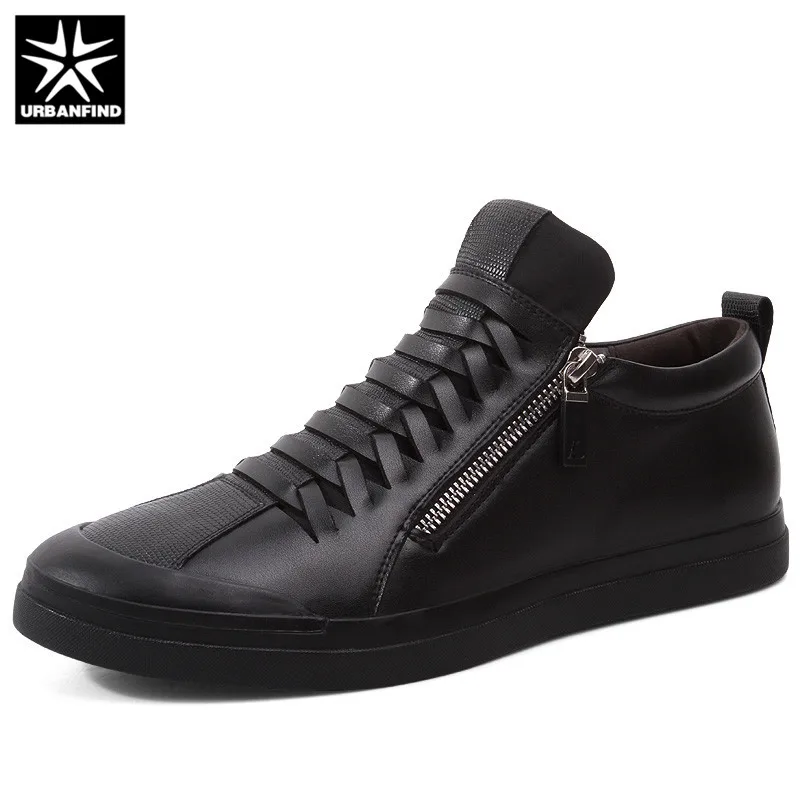 URBANFIND/Мужские Черные Кожаные сникерсы с хлопковой подкладкой и застежкой-молнией