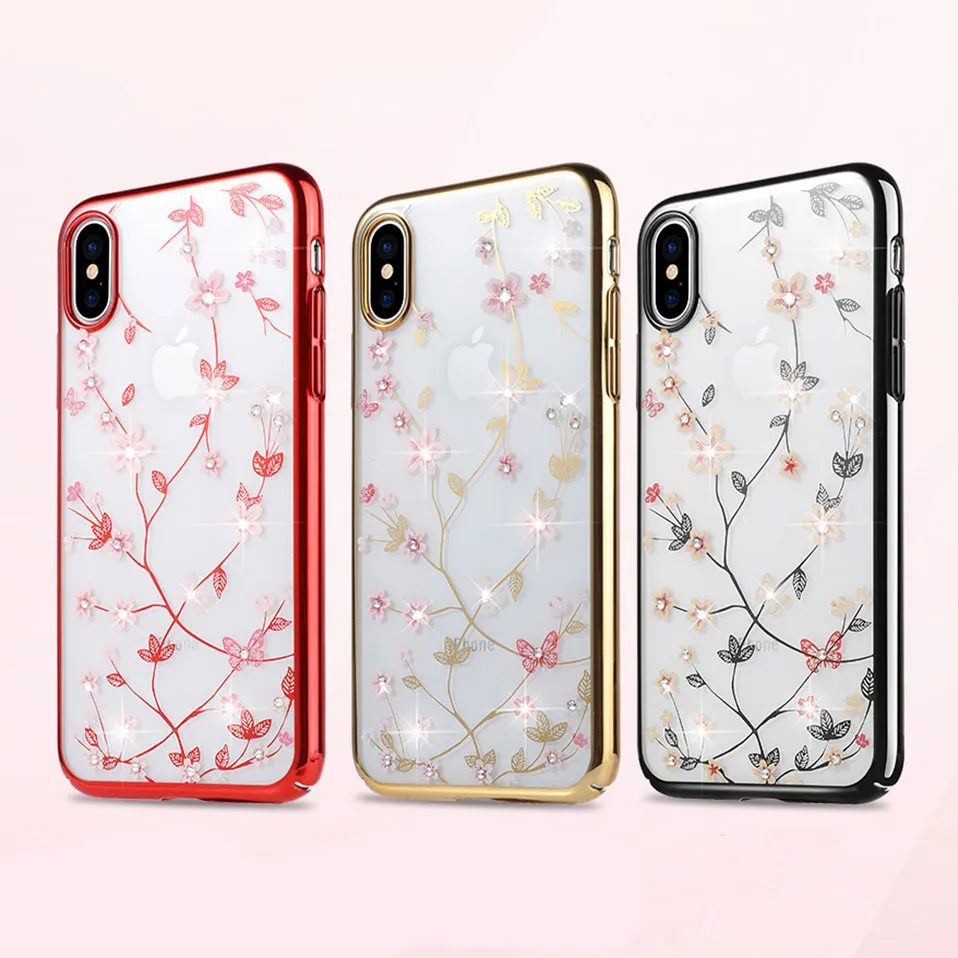 Phone Case For iPhone X 7 8 6 Plating and diamond transparent shell Plus Covers Funda 6s Capa |