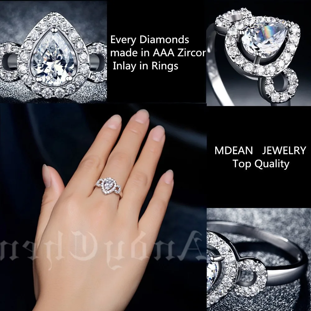 Новое дизайнерское кольцо белого золота для женщин в форме капли с фианитом