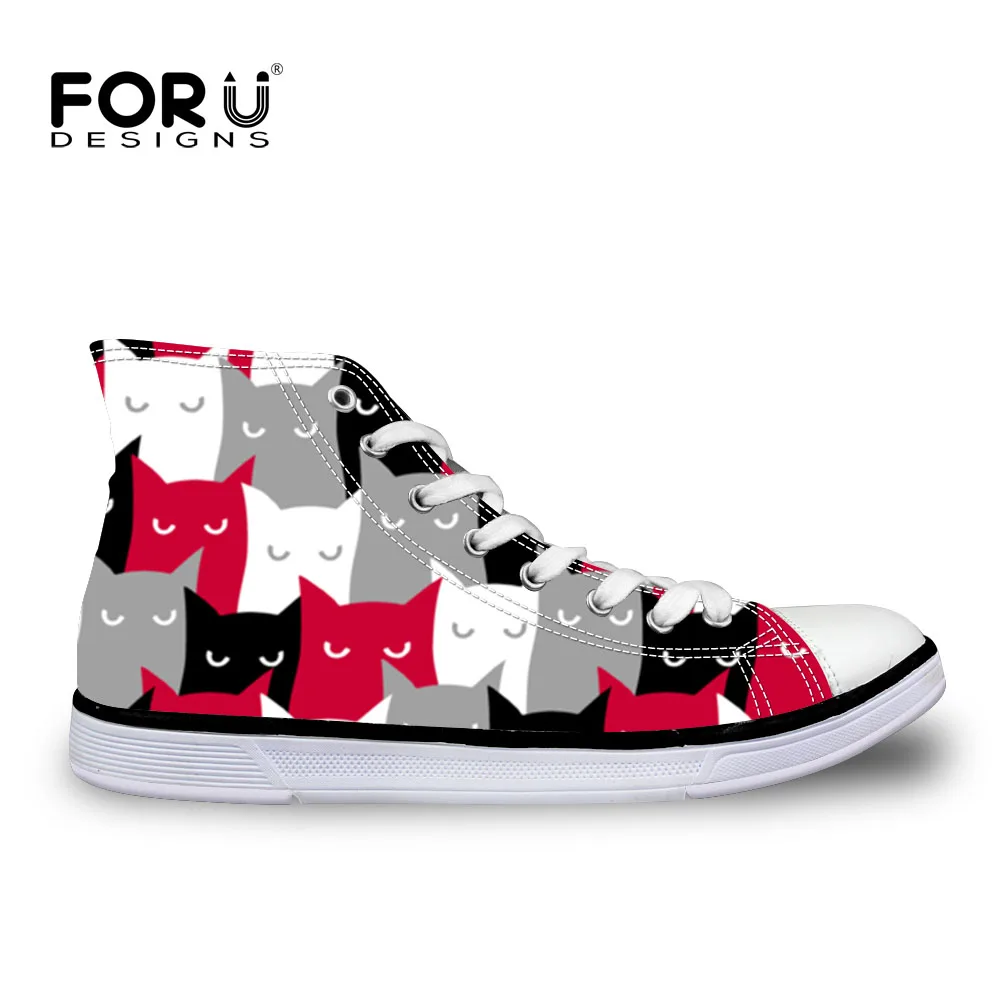 FORUDESIGNS/Женская обувь из вулканизированной кожи с принтом кота; высокие парусиновые кроссовки; Повседневная прогулочная обувь на плоской подошве; эспадрильи - Цвет: ZJZ556AK