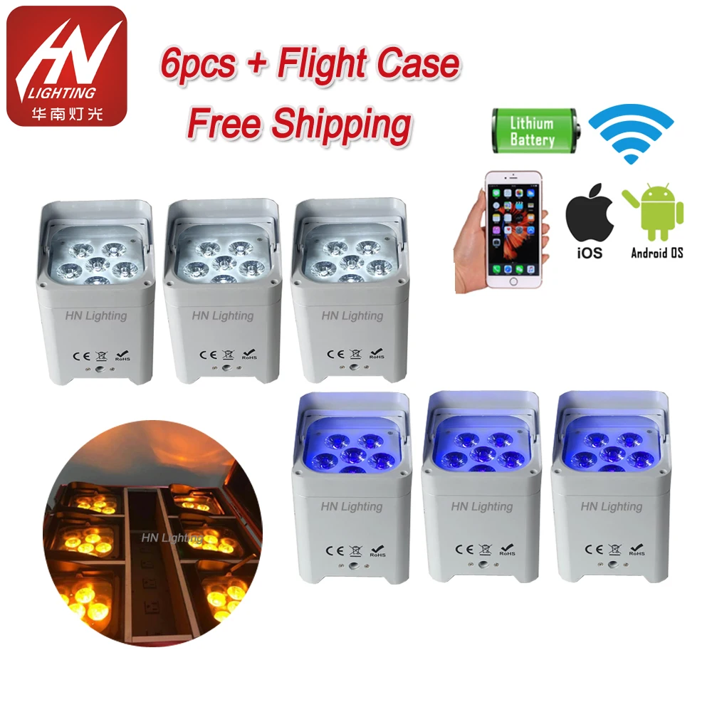 6 шт с Чехол smart dj par батареи dmx беспроводной Wi Fi uplighting 6led * 6in1 18 w RGBWAUV Акку par|Эффект