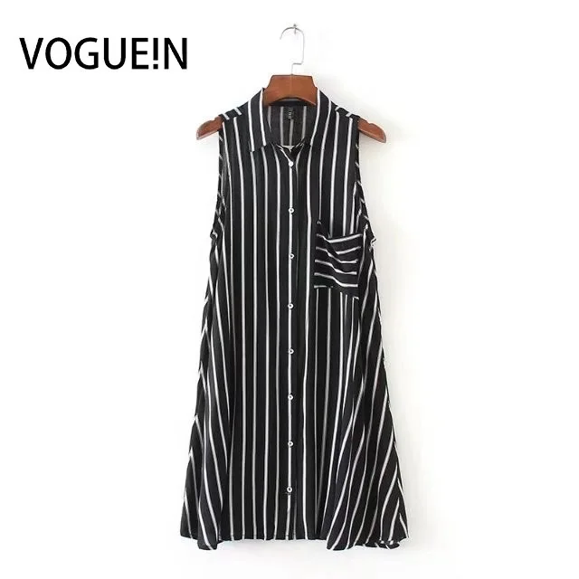 Женское платье на пуговицах VOGUEIN черно белое в полоску без рукавов оптовая