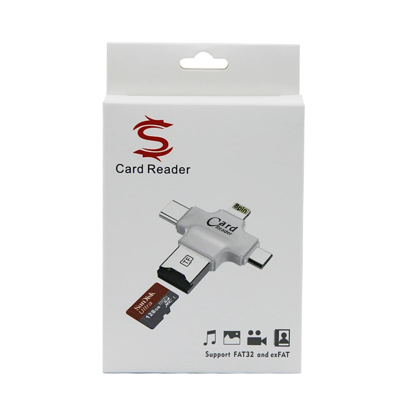 Kismo 4 в 1 OTG Устройство для чтения карт памяти Micro SD TF USB Type C адаптер iPhone X 8 7 6 Plus S8 S9 Note