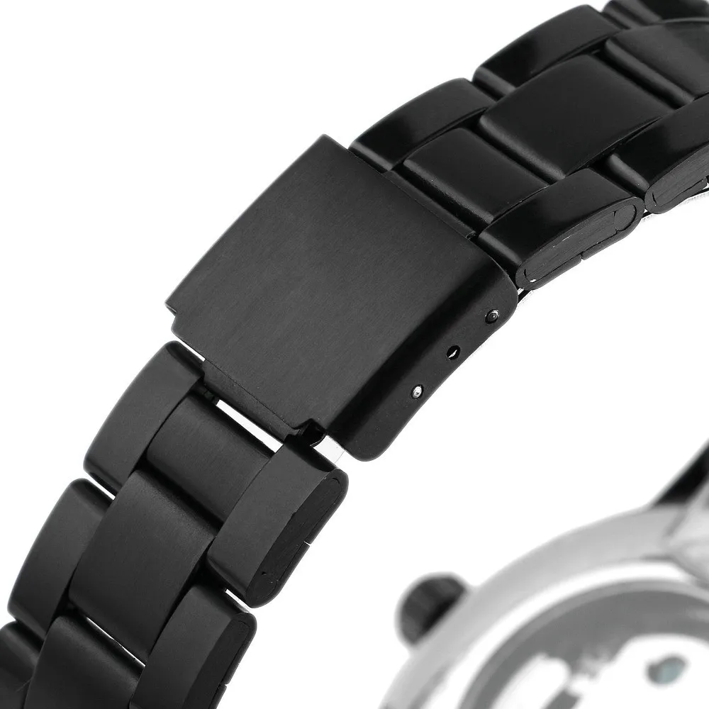 Горячие наручные часы мужские черные из нержавеющей стали с автоматической