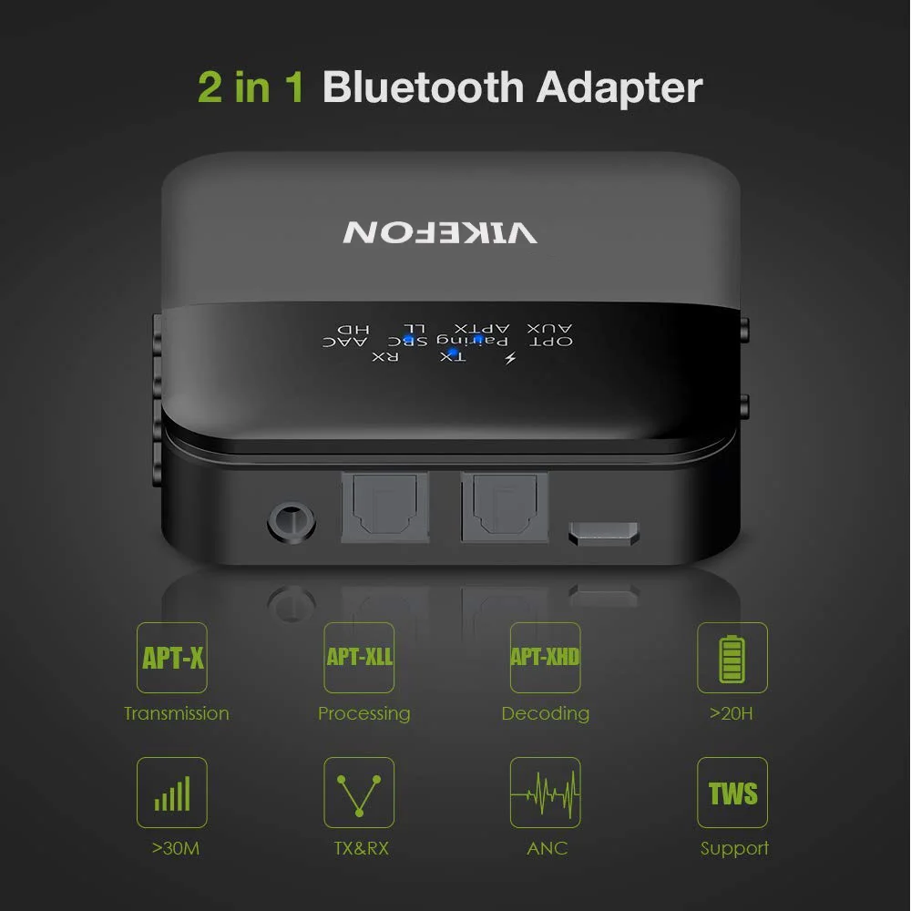 Bluetooth 5,0 приемник передатчика Модернизированный беспроводной аудио aptX HD низкая задержка 3,5 мм оптический адаптер для ТВ/дома/автомобиля пара 2
