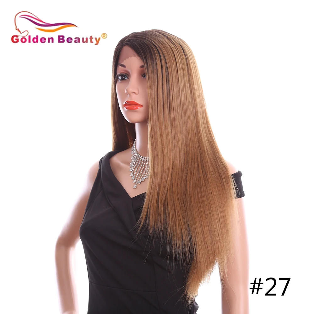 Ombre Glueless парики на кружеве 2 тона цвет боковая часть длинные Натуральные Прямые теплообменные синтетические волосы золотой красоты