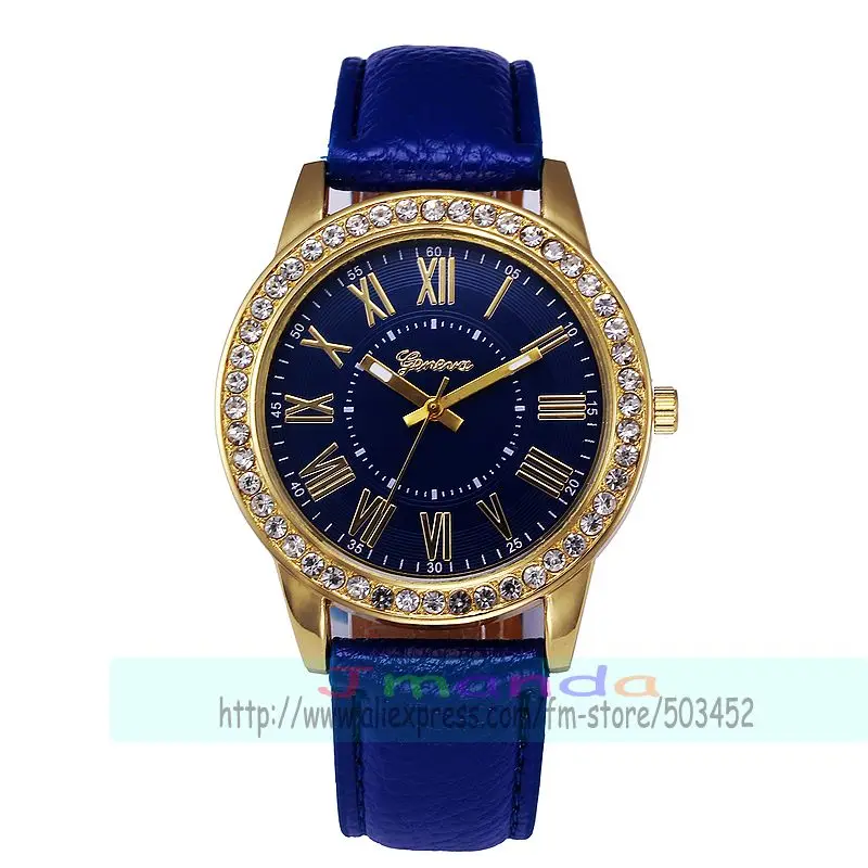 dark blue 100 шт/партия заводская цена Geneva бренд золотой корпус кожаные часы римский стиль женские мужские наручные часы обертывание платье Кварцевые черные часы - Цвет: dark blue
