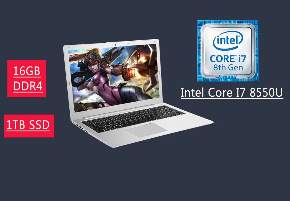 15,6 дюймов Intel I7 8550U или I5 8250U 8th Gen ноутбук 4-х ядерный 8-нити 16 Гб DDR4 Оперативная память 1 ТБ SSD игровой ноутбук с алюминиевым корпусом компьютера