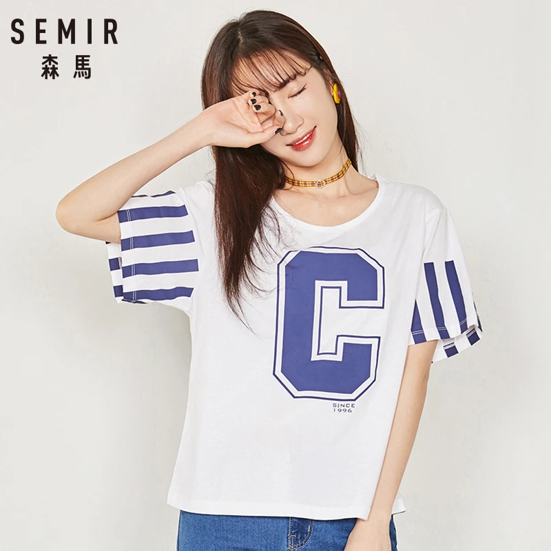 SEMIR 2019 футболка Femme Топ Мода Прохладный печати Женская белая хлопковая для женщин
