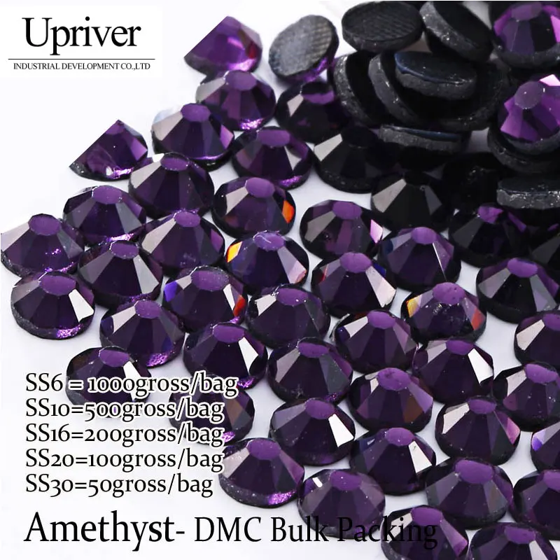 Bulk Packing Best Quality Flatback Shiny Stones SS6 SS10 SS16 SS20 SS30 Amethyst Hotfix Rhinestones