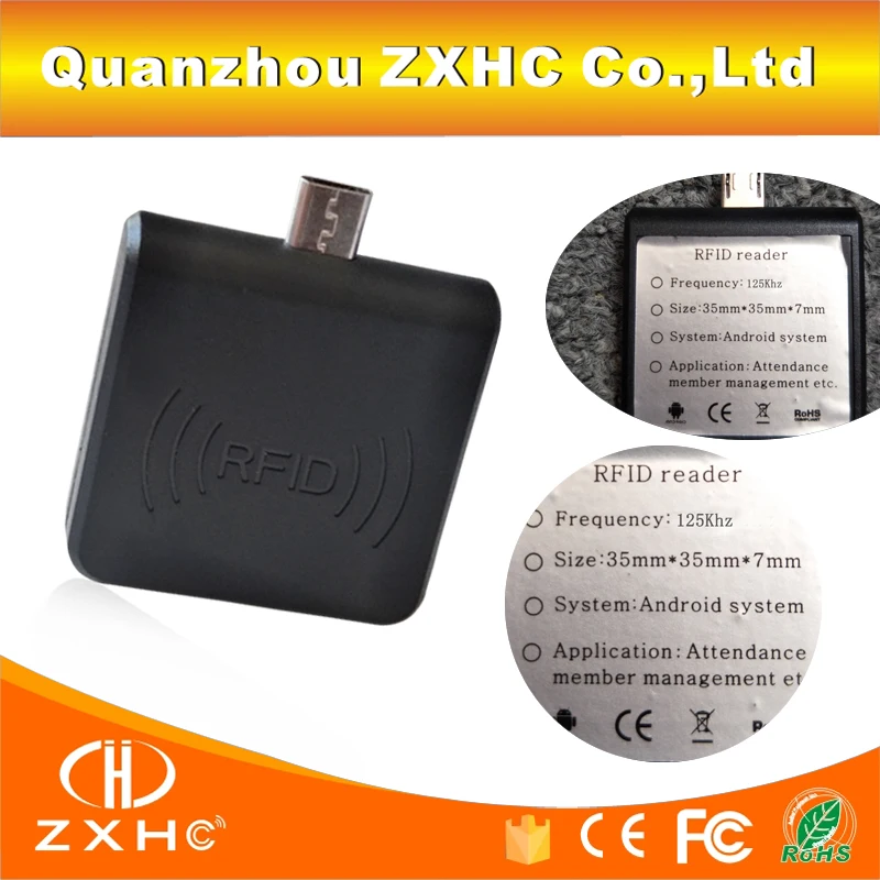Портативный считыватель RFID 125 кГц TK4100/EM4100/EM4200 Android Mirco USB для эмуляции клавиатуры