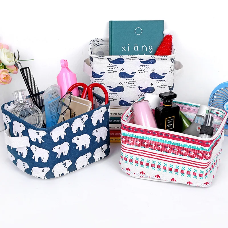 

Folded Desktop Storage Basket Printing Waterproof Organizer Cotton Linen Toy Sundries Storage Box Cabinet Underwear Storage Bag