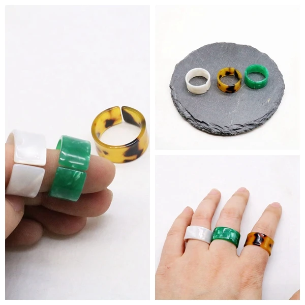 

Cute White Green Tortoise Resin Rings