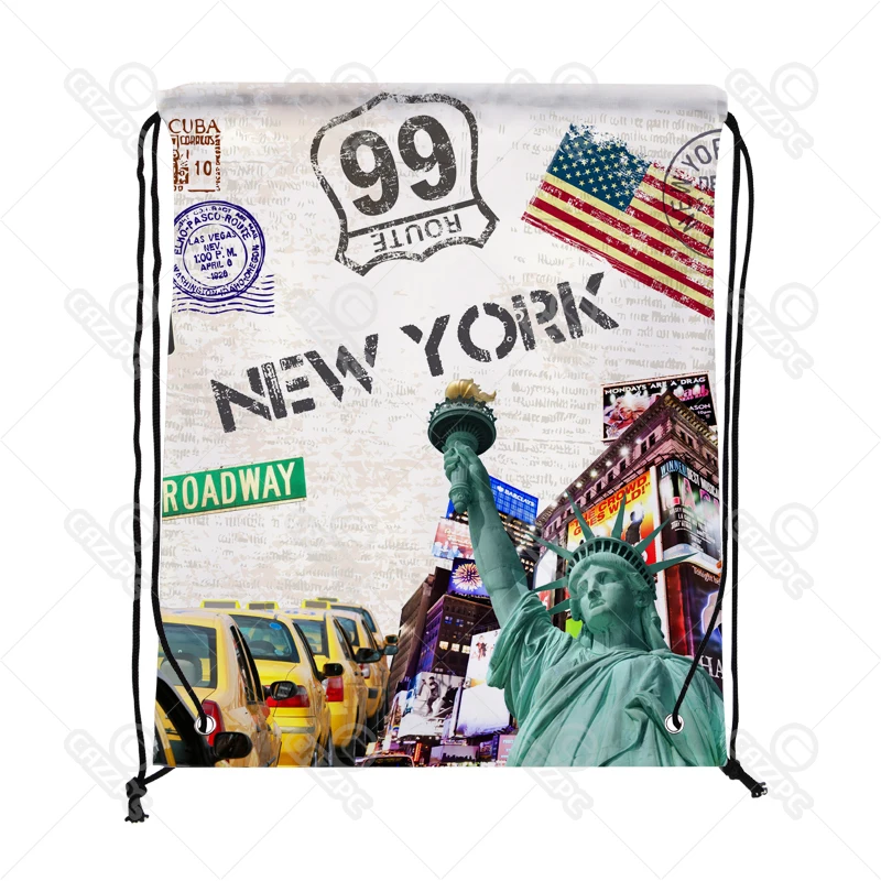Винтажный рюкзак с принтом Postmark London New York кулиской для шоппинга путешествий сумка