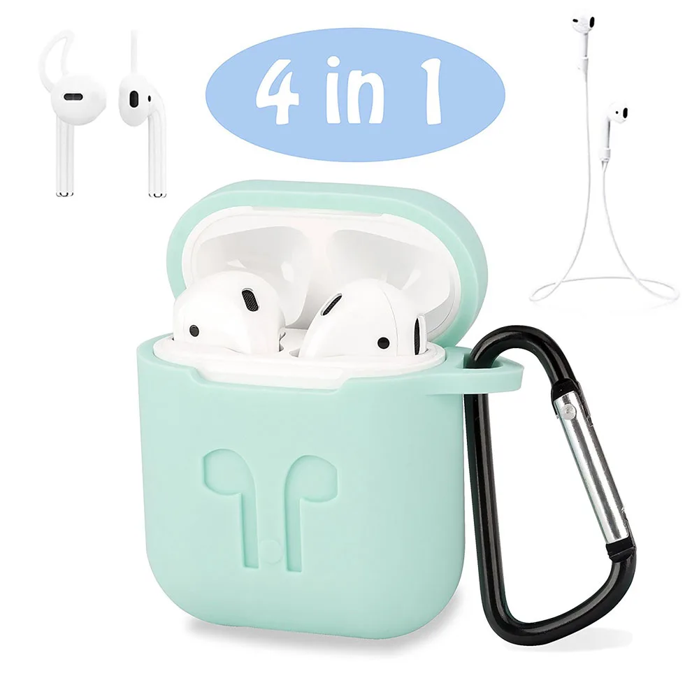 4In1 Function Case For Earpods Silicone Pouch Box+Anti-Lost Headphone Strap+Ear Cover Hooks+Carabiner Keychain Apple AirPods | Мобильные