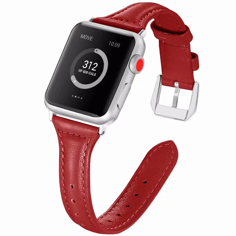 Модный повседневный тонкий ремешок из натуральной кожи для Apple Watch 1 2 3 4 Цветной