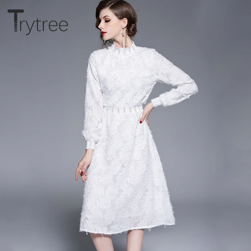 Trytree весна лето платье Элегантный Искусственный шелк и кружево повседневные