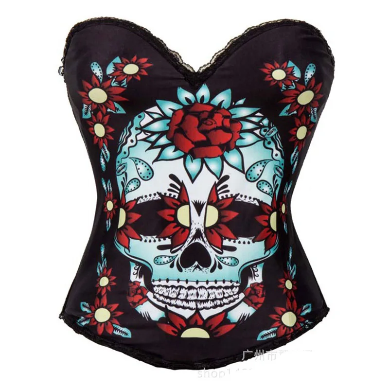 Черные корсеты и бюстье с цветочным принтом сексуальный готический корсет для