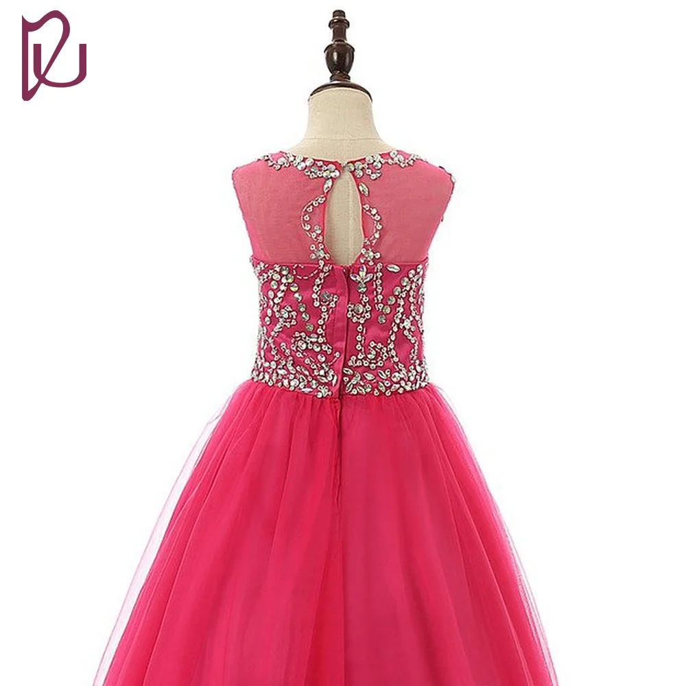 Red Cute A Line Dresses For Children Gifts Princes New Crystal Ankle-Length Show Festival Pageant Flower Girls Ruched Dress | Свадьбы и