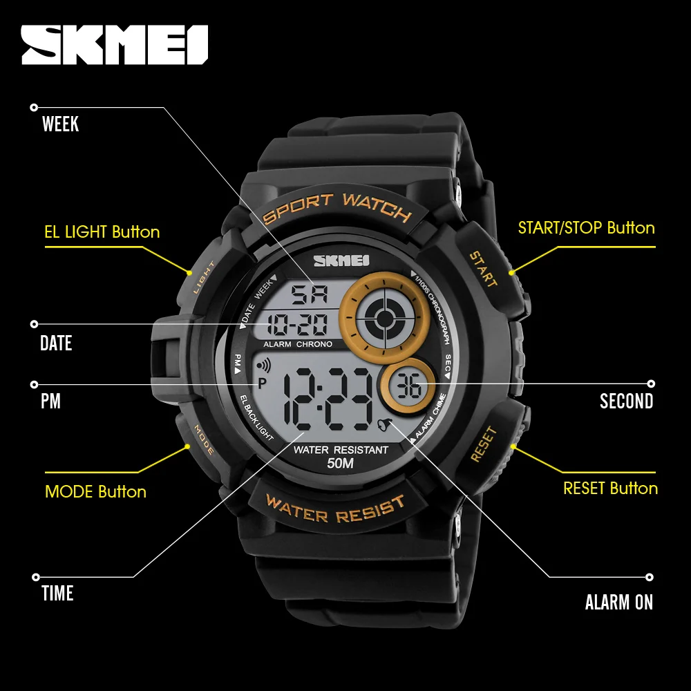 

New Skmei Brand Men LED Digital Military Watch 50m Waterproof Dive Swim Dress Sports Watches Fashion Outdoor Wristwatches