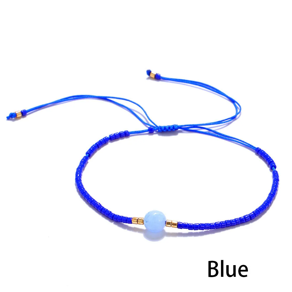 Blue Богемский Браслет с нитью, женский браслет с натуральным камнем, браслет с бисером, регулируемый плетеный браслет с нитью, ювелирные изделия для дружбы, Moda Mujer - Окраска металла: Blue