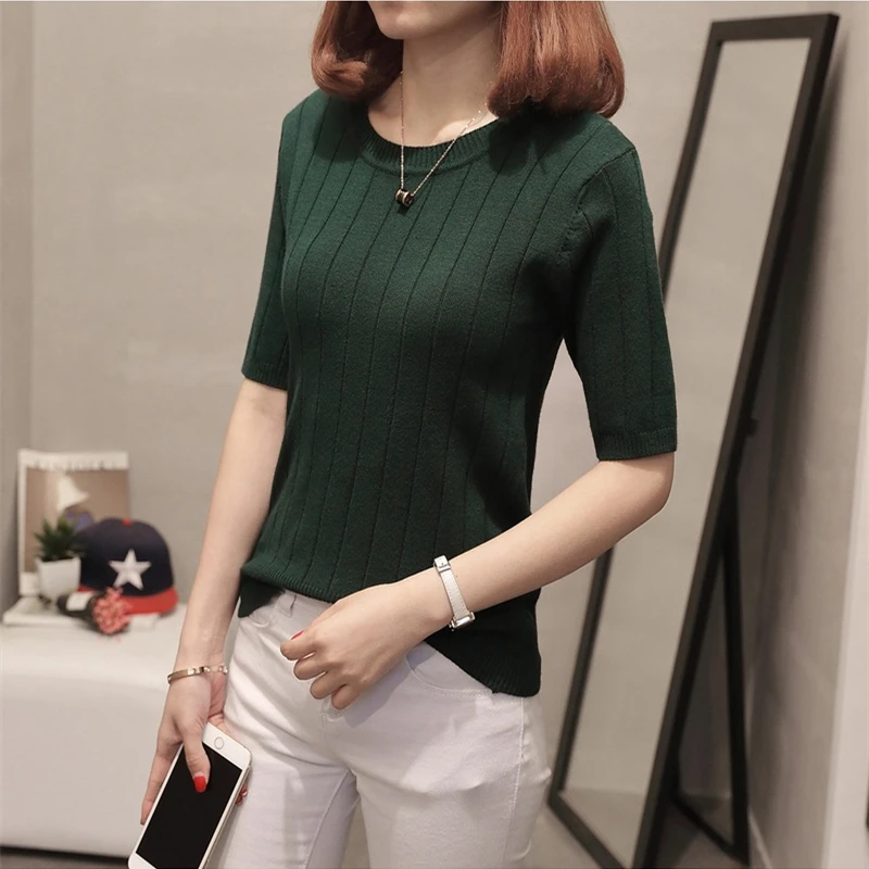 Повседневный вязаный свитер Женский пуловер с коротким рукавом большой размер