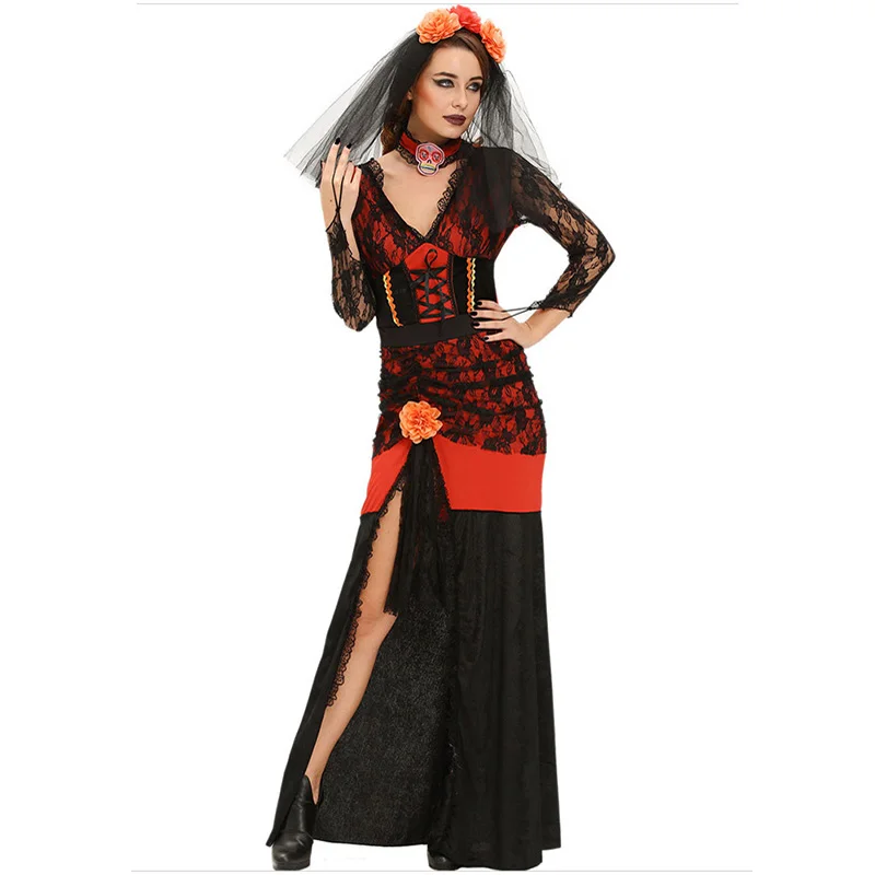 Красное/черное цветочное кружевное платье в стиле пэчворк с длинным рукавом для