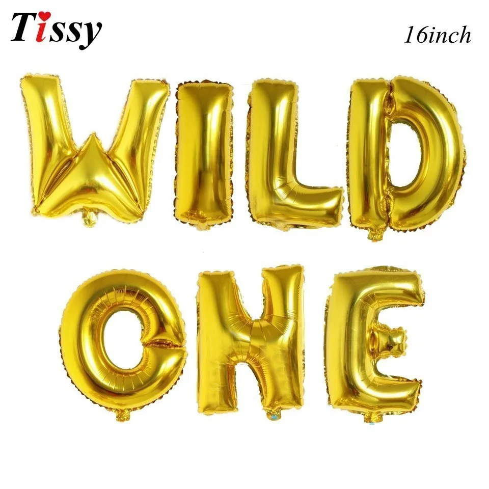 1 комплект с изображением животных из джунглей тема и надписью «Wild One» Happy плакат "с днем рождения" Фольга воздушные цифры подарок для детей Детская Игрушка В ванную День рождения расходные материалы