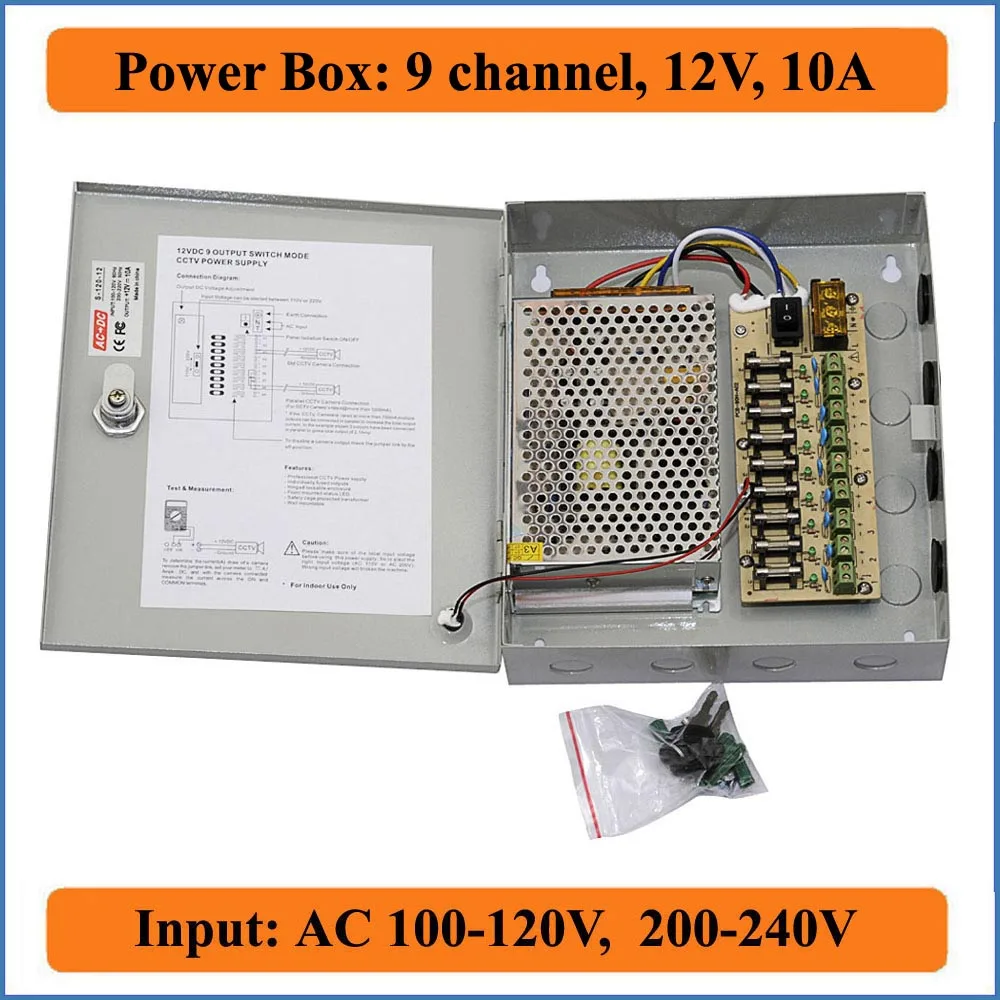 9 channel DC 12V 10A CCTV Camera Power Box Switching Suply BOX for Video 9CH Ports Input AC 100-240V to DC12V | Обустройство дома