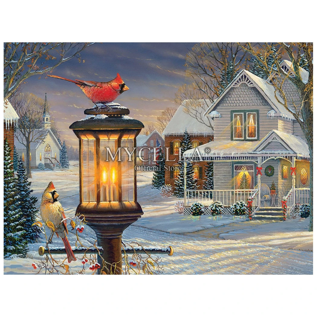 Алмазная картина 5D &quotсделай сам&quot зимние Кардиналы птицы дома полная алмазная