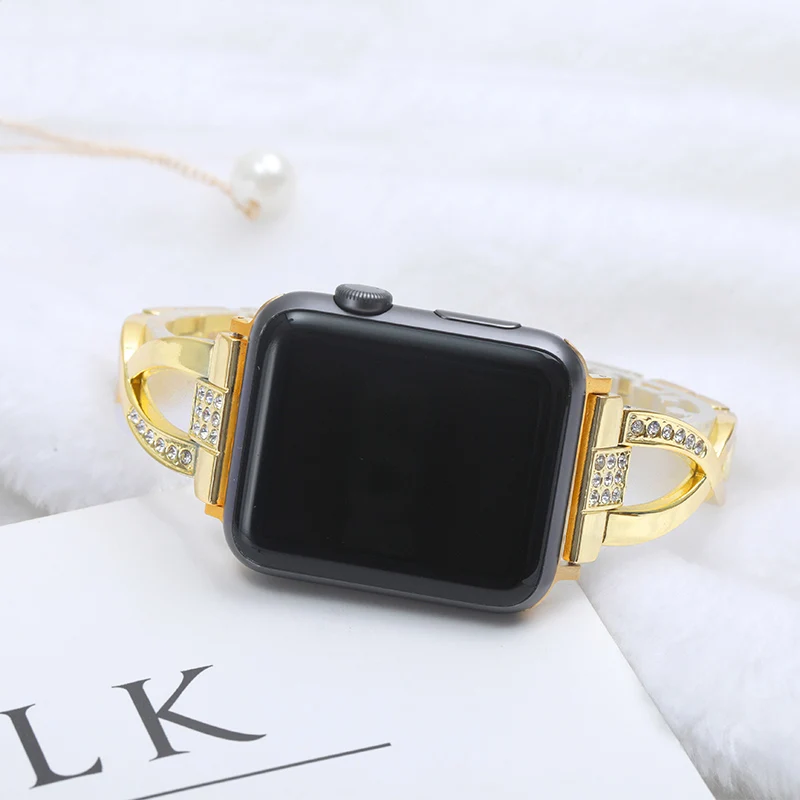 Золотой Ремешок для часов Iwatch Band 5 4 3 2 38 мм 40 мм 44 мм 42 мм Алмазный розовый стальной Ремень для Apple Watch аксессуары для часов - Цвет ремешка: Золотой