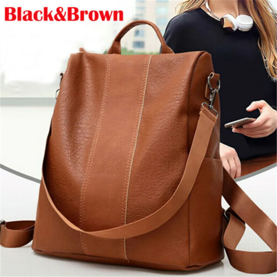 2019 Brand New Style Women’s Leather Backpack Anti-Theft Rucksack School Black Brown | Багаж и сумки