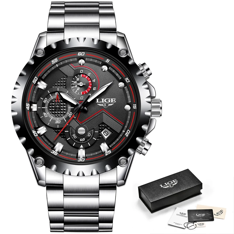 LIGE Brand Men's Fashion Watches Men Sport Waterproof Quartz Watch Man Full Steel Military Clock Wrist watches Relogio Masculino |