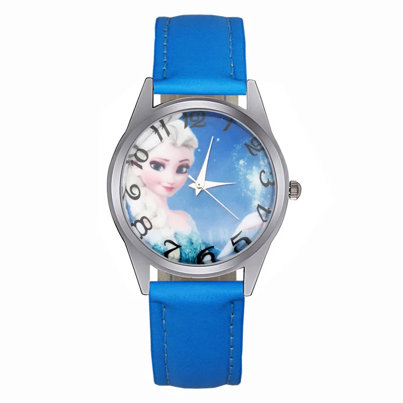 Sky Blue Мультфильм довольно принцесса Анна Эльза стиль детские часы Для женщин студенты девушки парни кварцевые Кожаный ремешок наручные часы JC78 - Цвет: Sky Blue