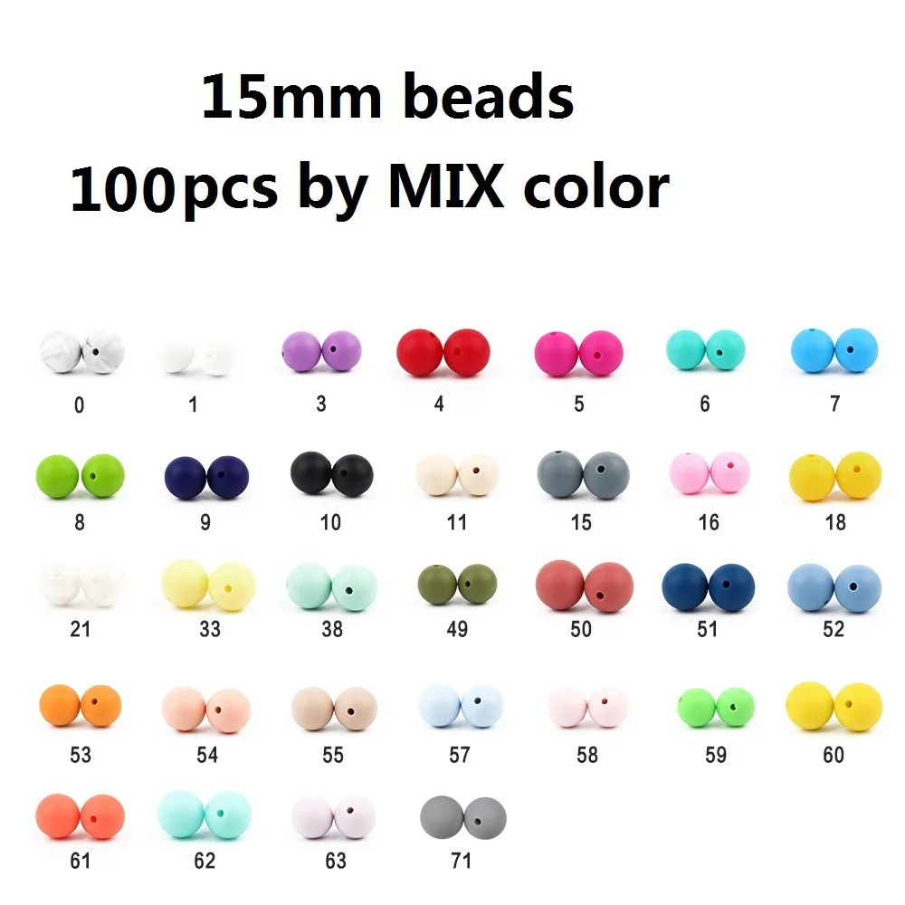 15mm-MIX color BOBO. BOX 100 шт Силиконовые Бусины BPA бесплатно 9/12/15/19 мм Силиконовые игрушки для прорезывания зубов детские жевательные прорезыватели Соска с бусами бусы-клипсы - Цвет: 15mm-MIX color