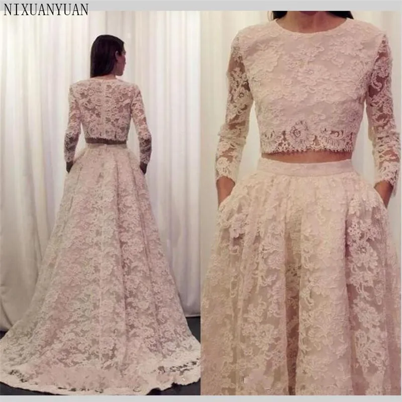 Vestidos De Novia 2021 Винтаж из 2 частей кружева арабское свадебное платье с длинными