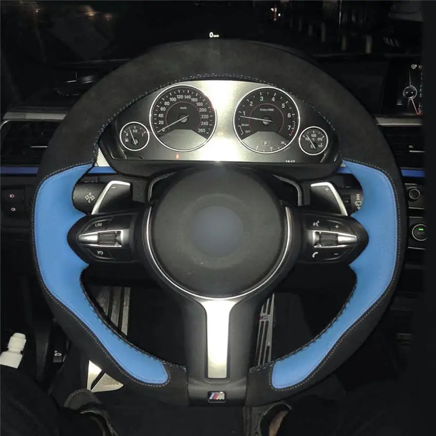 Черный чехол на руль из натуральной кожи черный замшевый Чехол для BMW M Sport F30 F31 F34