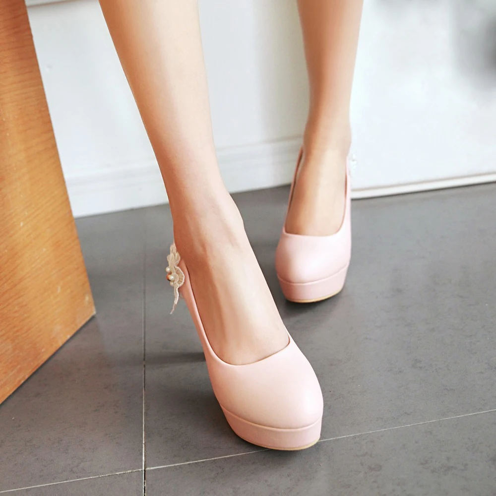 2017 New Spring Autumn Shallow mouth Round Toe Super High Heels Crystal Lace Flower Square heel platform fashion Single shoes | Обувь