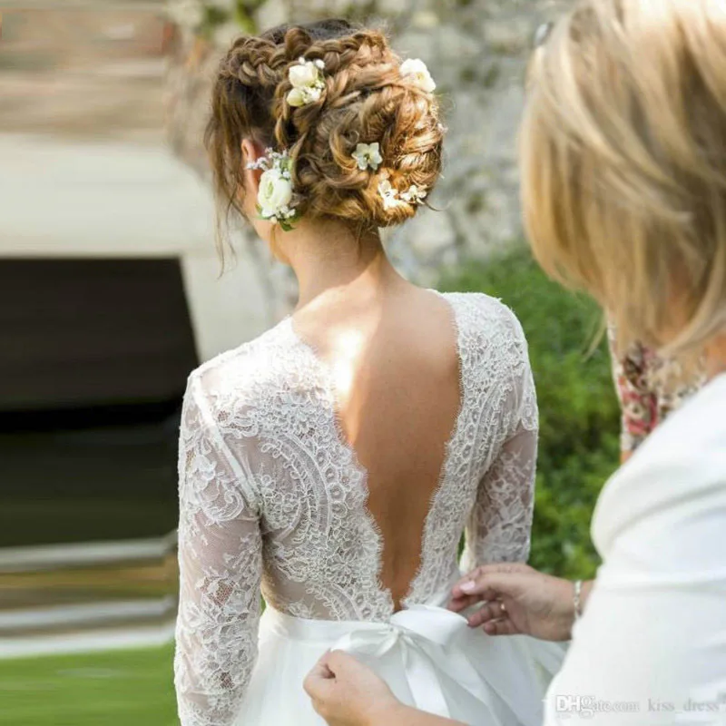 Платье невесты Vestido De Noiva простое пляжное свадебное платье с v-образным вырезом и кружевным рукавом Свадебные платья большого размера