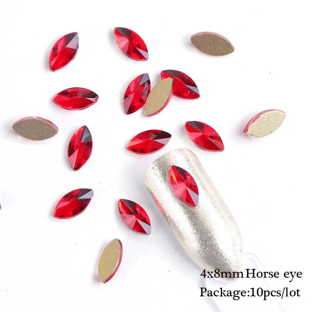 4x8mm Horse Eye 10 шт Микс Дизайн Кристаллы Стразы для ногтей 3D красное сердце алмаз плоские назад стразы ювелирные изделия стекло камень Маникюр Аксессуары для ногтей SA930 - Цвет: 4x8mm Horse Eye
