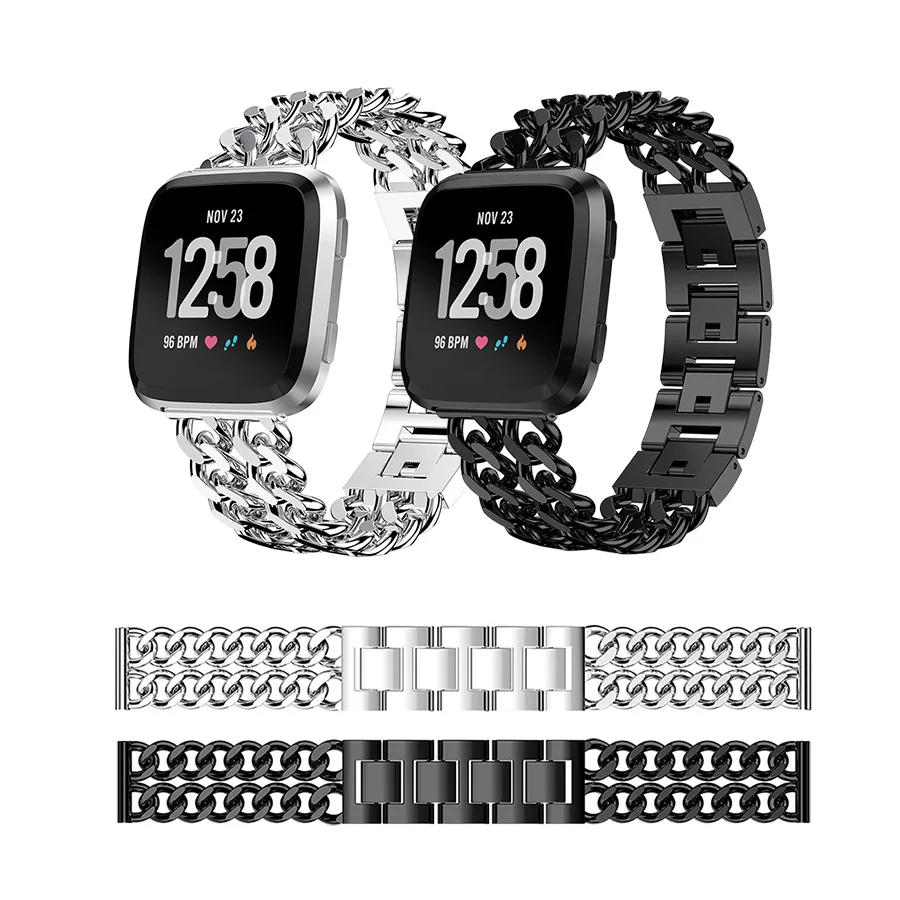Браслет HAOBA для Fitbit Versa Двойная Цепочка из нержавеющей стали металлический