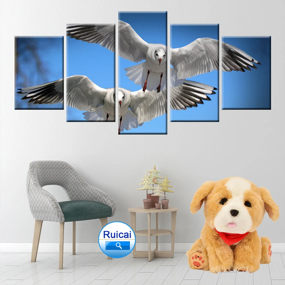 5 panel modular free flying seagull animal poster canvas painting unique home decoration wall art children's room living | Дом и сад